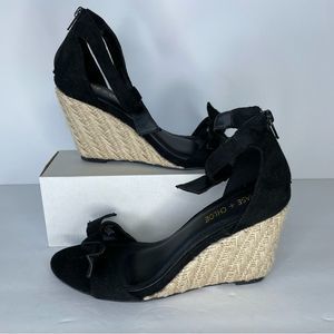 Chase + Chloe Black Bow Espadrilles Wedges 9